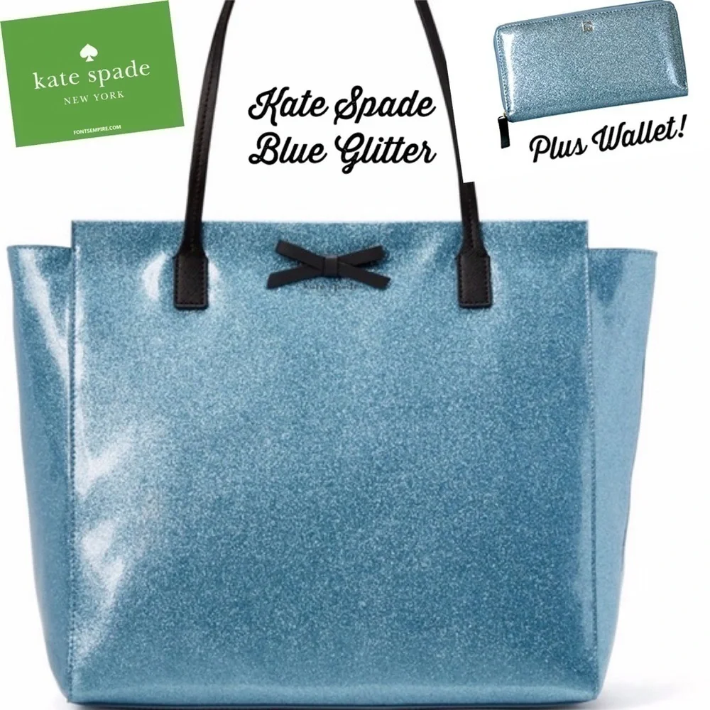 Kate Spade Mavis Street Glitter Blue Tote & Wallet - Picture 2 of 4